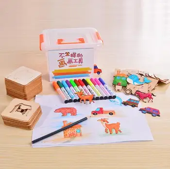 Yapalım Öğrenme Eğitim Bebek Oyuncakları Ahşap Çizim Oyuncak Bebek Hediyeleri Doğum günü Hediyesi Montessori Çocuklara Oyuncak Blokları