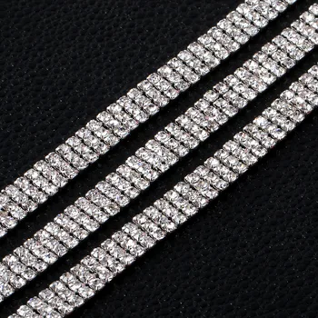Yapay Elmas Pençe Elbise Takı Dekorasyon Döşeme Aplike Dikmek ile 5Yard 3mm 3Rows Kristal Rhinestone Zincir Gümüş Taban