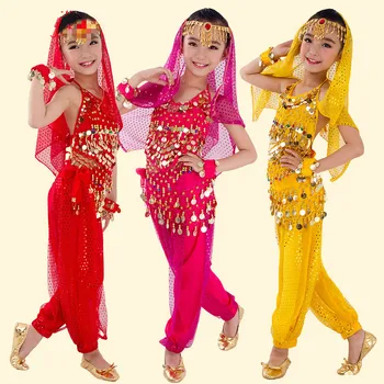 Yarışma Çocuk Bollywood Dans Kostümleri Bellydancer Çocuk Hint Kıyafetleri çocuk oryantal dans kostüm 89 Elbiseler