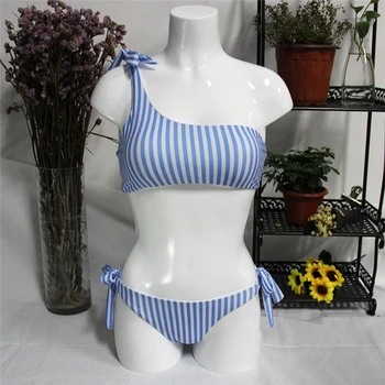 Yastıklı Sütyen Bandaj Bikini Tek Omuz Çizgili Mayo Üçgen Mayo Mayo yüksek Kalite Bikinili Kadın Push-Takım YENİ