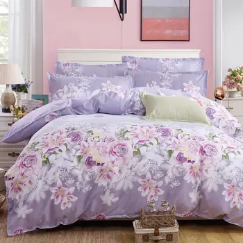 Yatak gündönümü Mor Çiçekler Pastoral Tarzı 4 adet Pamuk Yatak Örtüsü çarşaf Nevresim Yatak Örtüsü Nevresim Yastık kılıfı Seti