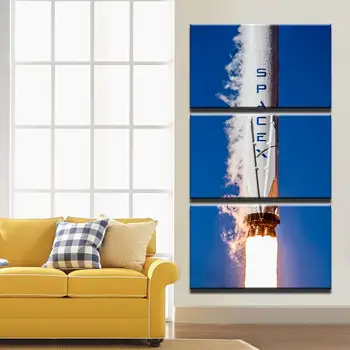 Yatak Odası Oturma Odası Ev Duvar Sanatı Dekor Modüler Resim Çerçevesi Büyük Tuval 3 Panel Falcon 9 Roket Basılmış Resim