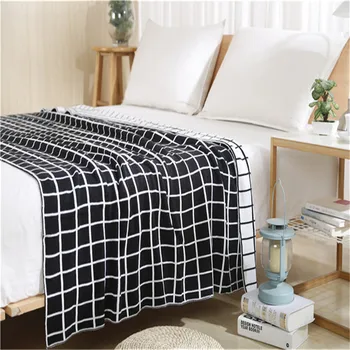 Yataklı Kanepe Cobertor için örme Battaniye Klasik Siyah ve Beyaz Izgara Pamuk Gri Yumuşak Taşınabilir Battaniye*180cm f 120 Yatak