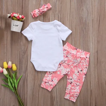 Yaz yeni Doğan Bebek Kız Giyim Elbise Üstleri Kısa Kollu Pantolon Tulum Ayarlar seç: Çiçek Kıyafet Elbise saç Bandı Set