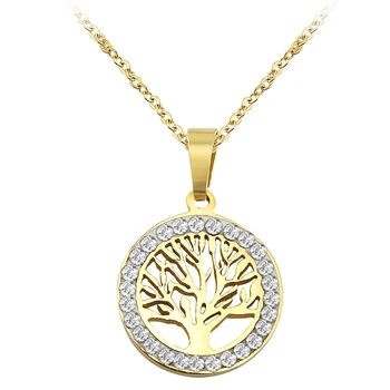 Yaşamın altın ağacı kolye paslanmaz çelik kolye kadınlar kolye kolye colgantes mujer moda Takı kristal
