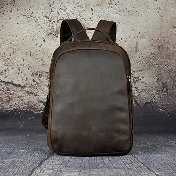 Yeni 2017 Vintage Hakiki Deri Erkek Sırt çantası Çılgın At Derisi Erkek 14 inç Laptop Omuz Okul Seyahat Çantası Sırt çantaları