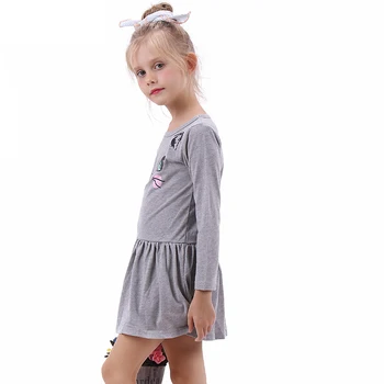 Yeni 2017 Yaz Kız Kedi Baskı Elbise Uzun 6 Yıl CA341~2 Elbise Çizgi film Çocuklar için Kız Rahat Elbiseler Çocuk Giyim Kol