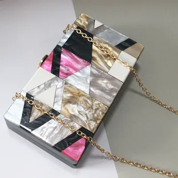 Yeni 2018 Kadınlar messenger çanta Yaz unqique akrilik geometrik örgü kırkyama çanta kadın sevimli küçük patry Debriyaj akşam çanta