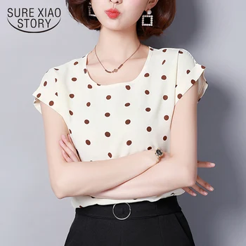 Yeni bahar kadın şifon artı-yaka polka dot kısa kollu casual bluz baskı kadın T üstleri o giyim boyutu-shirt 30 D572