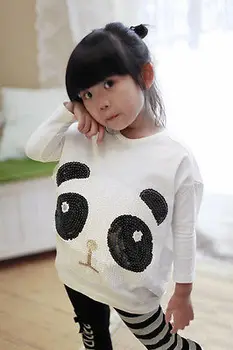 Yeni Chidlren Sonbahar Giyim Kızlar yeni Kıyafetler Uzun Kollu Üstleri Çizgili Pantolon Çocuk Bebek Giyim Setleri+Panda