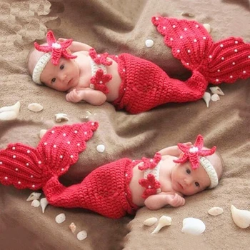 Yeni doğan Bebek Kız Fotoğraf Sahne Tığ Denizkızı Bebek Küçük Kız Doğum günü Fotoğraf Çekimi Kıyafetleri Sahne Kıyafetleri