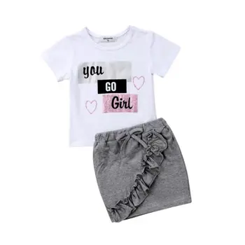 Yeni doğan Bebek Kız Giyim Üstleri T-shirt Pamuk Etek 2 adet Yazlık Kıyafet 1 Set Kız-'E Kıyafetler