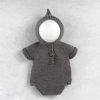 Yeni Doğan Fotoğraf Prop Kapüşonlu Romper Bebek Kıyafeti Elbise Örme Bebe Çocuk Kız Fotoğraf Sahne Giyim Bebek Kostüm Tığ