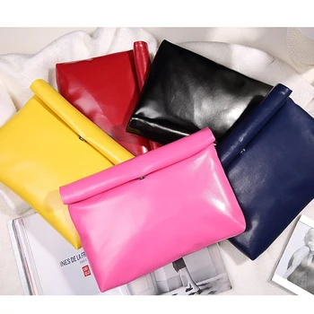 Yeni Düşük fiyatlı rahat moda basit şeker renk pu deri katlanır zarf çanta debriyaj çanta hediye Partisi 8 renk çanta