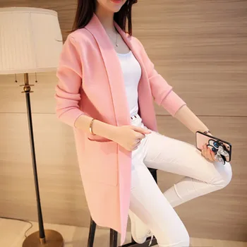 Yeni Kadın K816 Giyim Örme Hırka Ceket Bahar Sonbahar Uzun Ceket Düz renk Rahat Üstleri Kadın Örme Hırka Ceket Kazak