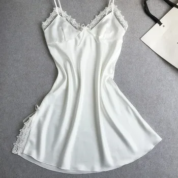 Yeni Kadın Saten Dantel Spagetti Kayış Elbise Elbise Gece Elbise Seksi Büyüleyici Günaha iç Çamaşırı Gecelikler Sleepshirts M L XL XXL