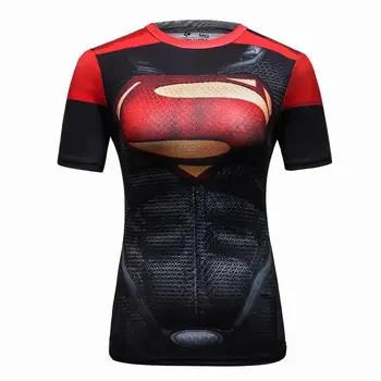Yeni Kadın Süpermen Üstleri Gömlek Sıkıştırma T Shirt Süper Kahraman Fitness Tees Camiseta Feminina Altında Tayt