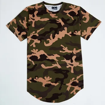 Yeni Kamuflaj T-shirt Erkek 2017 Yaz Longline Hem Çeşitli Kavisli Genişletilmiş Camo T-Shirt Kentsel Kpop Tee Erkek Giyim Üstleri