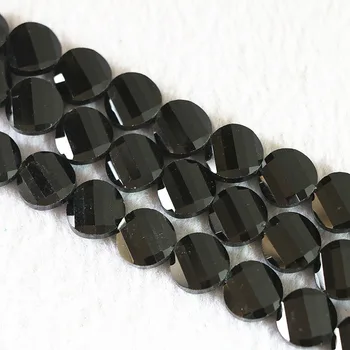 Yeni moda siyah kristal cam 14 mm yuvarlak sikke düğme şekli sıcak moda diy takı gevşek boncuk 1strand/25pcs B744 yönlü