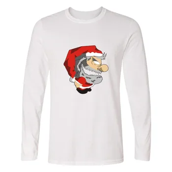 Yeni Noel Baba Mutlu Noeller Uzun Kollu T Gömlek Bahar Tarzı Pamuk Erkek Siyah t-Shirt Komik T-shirt TShirt