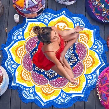Yeni plaj mat 150cm püskül goblen mandala baskı multi-fonksiyonel yaz kadın güneş kremi şal plaj yoga paspaslar renk Plaj Havlusu
