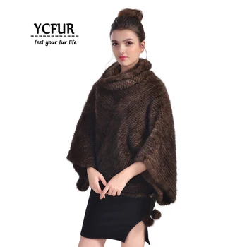 Yeni Stil Kadın YCFUR Pançolar Kış el Yapımı Kadın Kalın Sıcak Kürk Eşarp İçin Gerçek Vizon Kürk Şal Örgü Bayan Atkıları