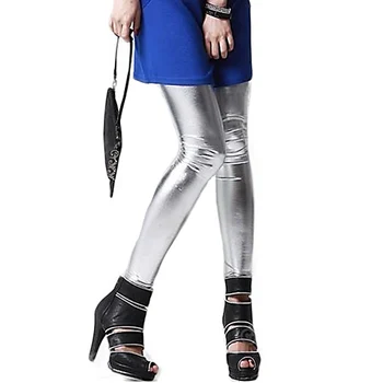 Yeni Stil Kızlar Metalik Renkli Parlak Işıltı Spandex Faux Deri Yaz Tozluk