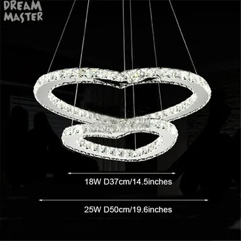 Yeni Tasarım Kristal kolye Işıkları kalp Modern Kordon Kolye Lamba düğün dekorasyon LED kalp Paslanmaz Çelik LED lamba
