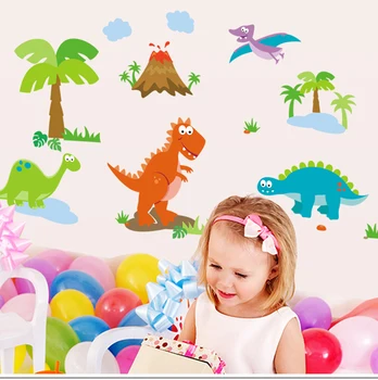 Yeni Varış Dinozor Aile Duvar Sanatı Çıkartma Sticker Bebek Çocuk Odası Kreş Duvar Duvar Sevimli Dinozor Çıkartma Dekor