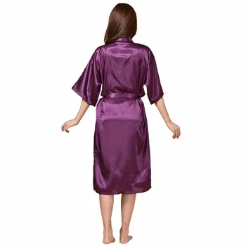Yeni Varış Mor Kadın Uzun Elbise Kimono Banyo Elbisesi Suni İpek Pijama Pijama Sleepshirts Mujer Boyutu S M L XL XXL XXXL TB0M