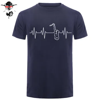 Yeni Yaz Moda Aşk Saksafon T Gömlek Erkekler Kısa Kollu Pamuk O-boyun kalp Atışı Saksofon T-shirt Mans Giyim