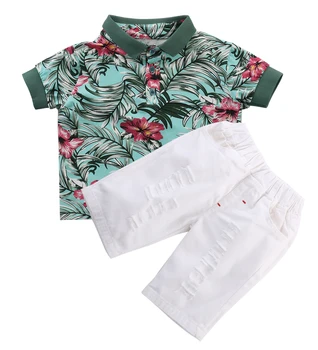 Yeni Yürümeye başlayan Çocuklar Erkek Bebek Çiçek T-shirt Giyim Kıyafetler, Kısa Pantolon Üstleri Set