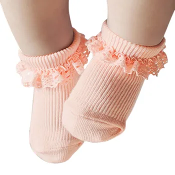 Yenidoğan Kız Çorap Bebek Çorap Kız Çocuk Beyaz Pembe Abiye Dantel Fırfır Trim Kaymaz Çorap Bebek Meias M2 Katı