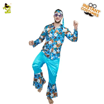 Yetişkin Erkek, 60/70 Mutlu Hippi Groovy Dancer Renkli Bellbottoms Maskeli balo Parti Yıldız Rol Kostüm İle Kostüm