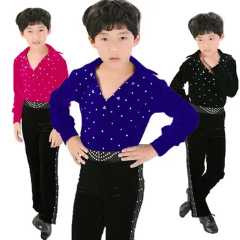 Yüksek dereceli Çocuk Latin Dans Gömlek ve Pantolon Klasik Latin Balo Salonu Dans Elbise Çocuk Latin Dans Elbise yumuşak kumaş Kostümleri