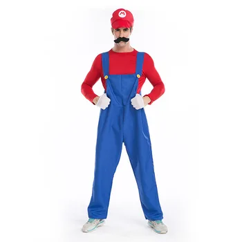 Yüksek kalite!!2017 Yeni süper mario kostüm Mario ve luigi kardeşler Cosplay Cadılar Bayramı M XL Yetişkin Tesisatçı Kostümleri kostümleri-