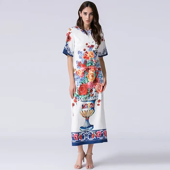 Yüksek Kalite Yeni 2017 Yaz Plaj Elbise-Kadın Hattı inanılmaz Bohem Boho Gündelik Çiçek Baskı Maxi Uzun Elbise