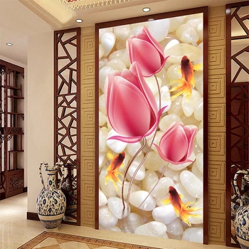 Yüksek Kaliteli Derin Doku Kabartma 3D Duvar resimleri Çiçek Çakıl Balığı Fotoğraf Kağıdı Otel Oturma Odası Giriş Zemin Duvar Pembe