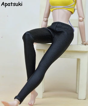 Yüksek Kaliteli El Yapımı Siyah Elastik Deri 1/6 Bebekler İçin Barbie Bebek Giyim Moda Kıyafet Elbise İçin Pantolon Dipleri