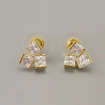 Yüksek Kaliteli Yeni Moda Zirkon Kristal Kadın Kristal Gerçek Altın Kaplama Takı Küpe, Ürün No: WE10164B1