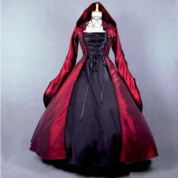 Yüksek Kaliteli Özel Yapılmış Kadın Cadılar Bayramı Partisi Maleficent Elbise vintage uzun elbise Gotik cadı kostüm Kostüm Cosplay
