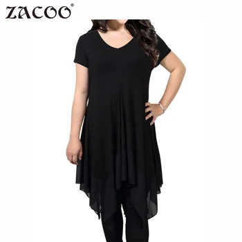 ZACOO Kadın moda Düzensiz zk30 kısa kollu Gevşek Artı Boyutu rahat uzun Kısa Kollu dikiş