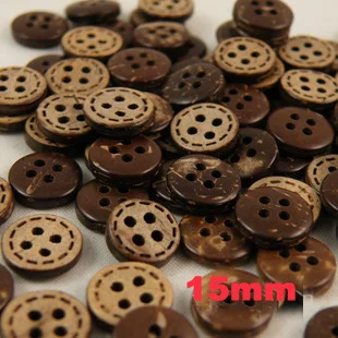 Zanaat, (SS)giyim aksesuarlar için 50pcs/lot Kahverengi 4 delikli,15 mm toptan doğal hindistan cevizi kabuğu düğmeleri,toplu düğmeleri-710