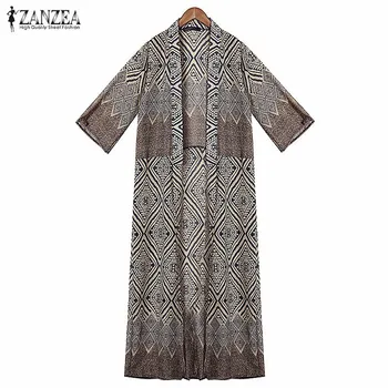 ZANZEA 2018 Bohem Yaz Kadın Bluz Üstleri Baskılı Gevşek Kimono Yarım Uzun Hırka Blusas Femininas Plaj Kapak-up Kollu