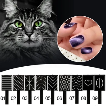 ZKO 9 Adet/Kedi Gözü Mıknatıs Kalem Tırnak Sanat Ekipman Lehçe Jel Dikey 3D Mıknatıs Sopa Kedi Gözü Tırnak Manikür Aracı Çizim seti