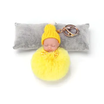ZOEBER Tavşan Kürk Topu Anahtarlık Fiyonk Baby Doll Anahtarlık Ponpon Araba Kadın Anahtarlık Çanta Kolye Cazibe Takı Anahtarlık Uyuyor