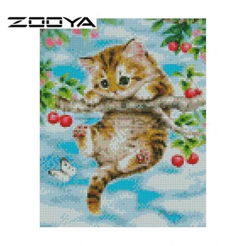 ZOOYA Elmas Nakış DİY Elmas Boya Hayvan Sevimli Kedi &Meyve Ağacı Elmas BY18 Çapraz Dikiş Elmas Mozaik Resim