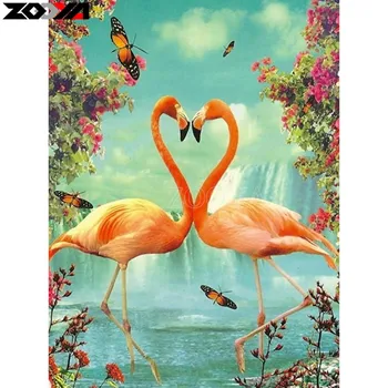 ZOOYA Tam kare/Yuvarlak matkap Elmas nakış Flamingo sevgilisi 5D DİY elmas Boya Çapraz Dikiş Elmas Mozaik dekor C04