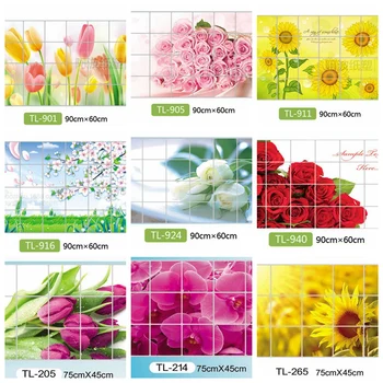 Zs Sticker Ev Dekorasyon Aksesuarları Su Geçirmez Alüminyum Folyo Sticker Çini Mutfak Banyo Duvar Dekorasyonu Lale Çiçek Gül