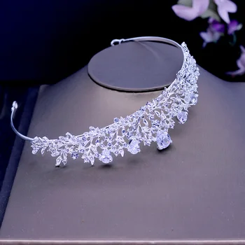Çarpıcı Art Deco Kristal Alaşım Kübik Zirkon Düğün Gelin Tiara CZ Kraliçe Prenses Pageant Parti Tacı Nedime Taslar